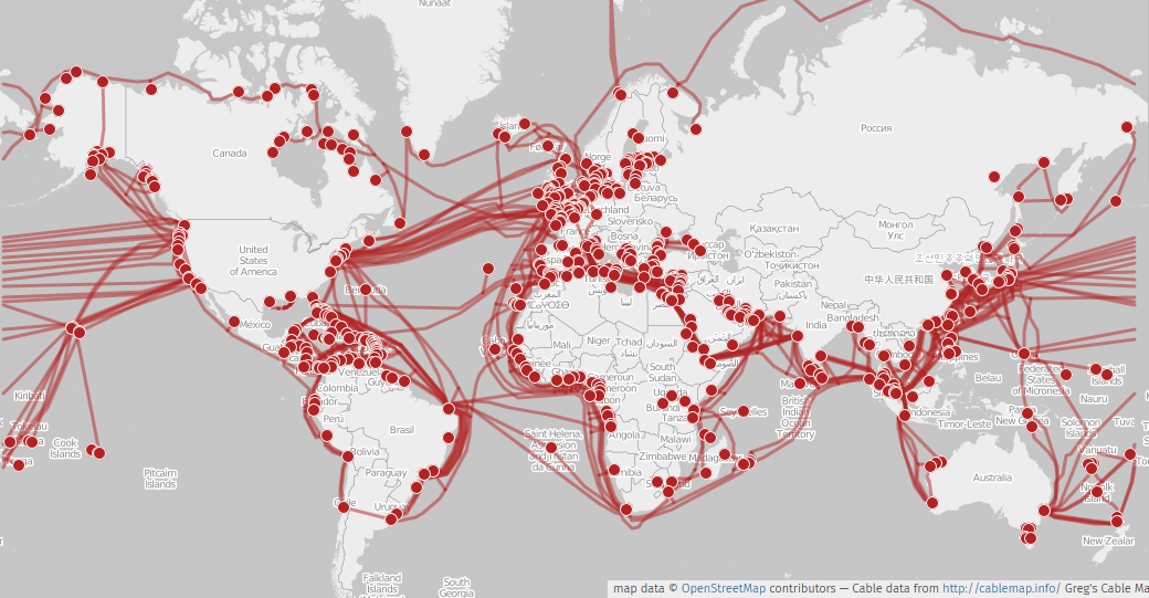Global submarine communications cable map, 2015